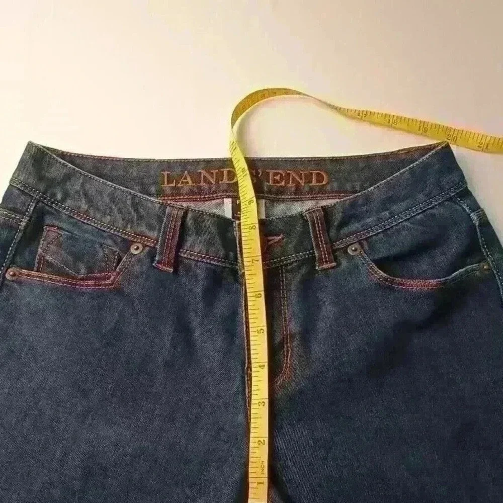 Lands' End Women Low Rise Straight Leg Fit 1 Jeans Dark Wash Blue Size 2 Stretch